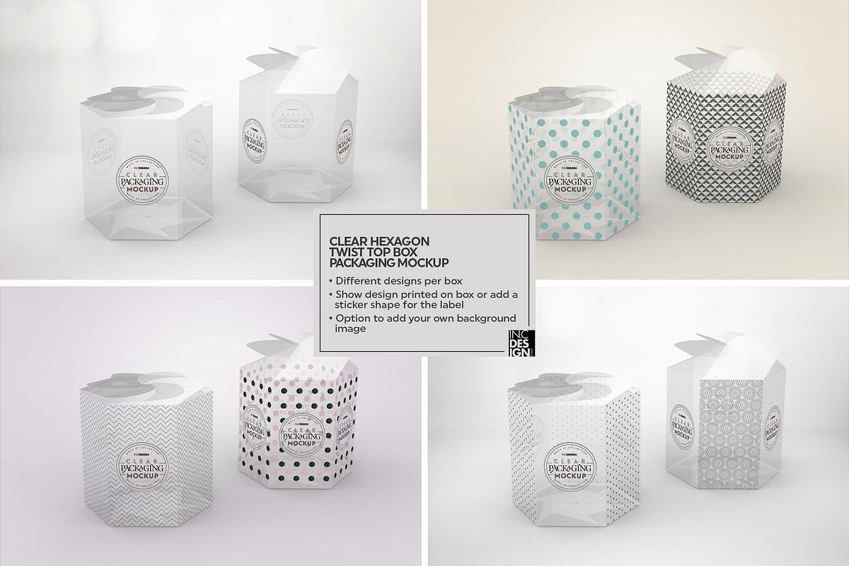 Clear Hexagon Twist Top Box Mockup, a Cups & Container Mockup by INCDesign (Photo 3 of 6)