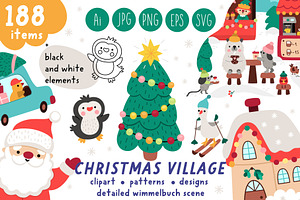 Christmas village clipart kit