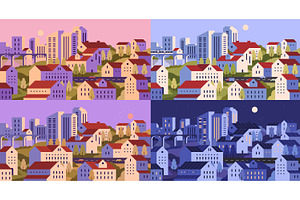 Cityscapes set + seamless patterns, an Object Illustration by PaperTrident