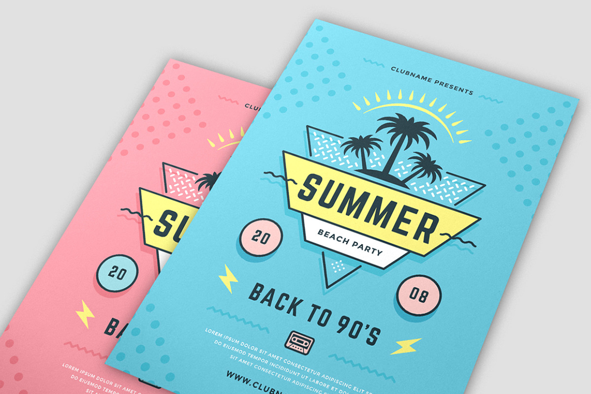 Summer 90s Party Flyer Template, a Flyer Template by Vasya Kobelev (Photo 2 of 5)