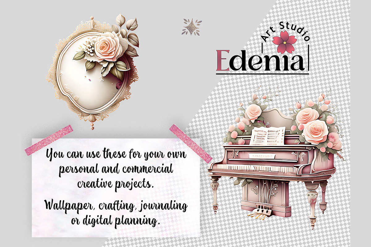 Vintage Romantic Clipart Bundle, a Decorative Illustration by EdeniaArtStudio (Photo 2 of 13)