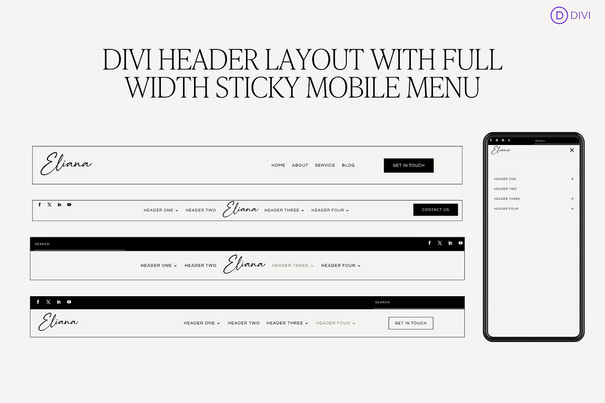 Divi Theme Header Template Bundle, a WordPress Template by Sarah Worboyes Designs (Photo 2 of 7)