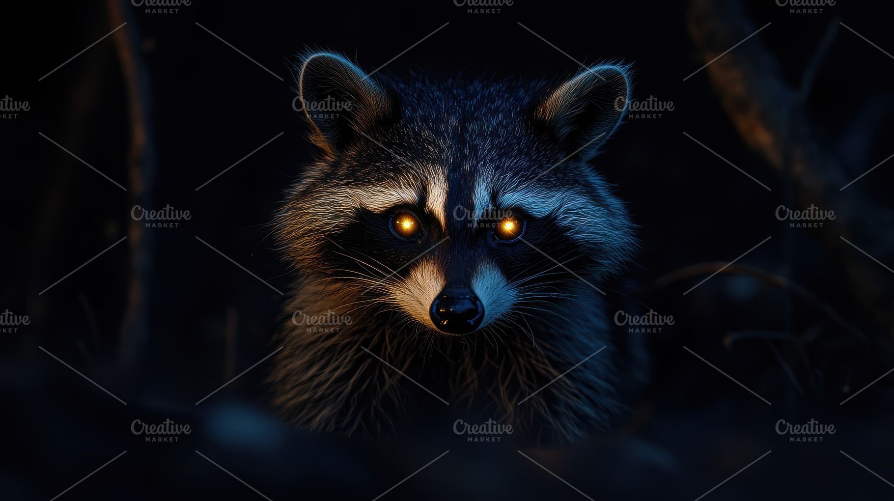 Striking portrait of a raccoon with, an Animal Photo by Pixeness Studio