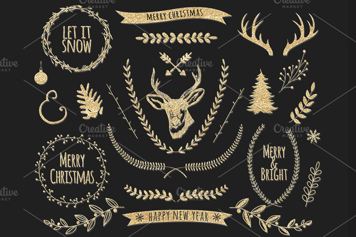30pcs - Golden Christmas Clip Art, a Texture Illustration by DigitalCloud (Photo 1 of 3)