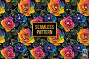 Rainbow Glitter Neon Roses Pattern, a Pattern Graphic by Creative Store (Thumbnail 4 of 5)