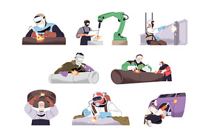Welders work with metal set, a Work Illustration by PaperTrident