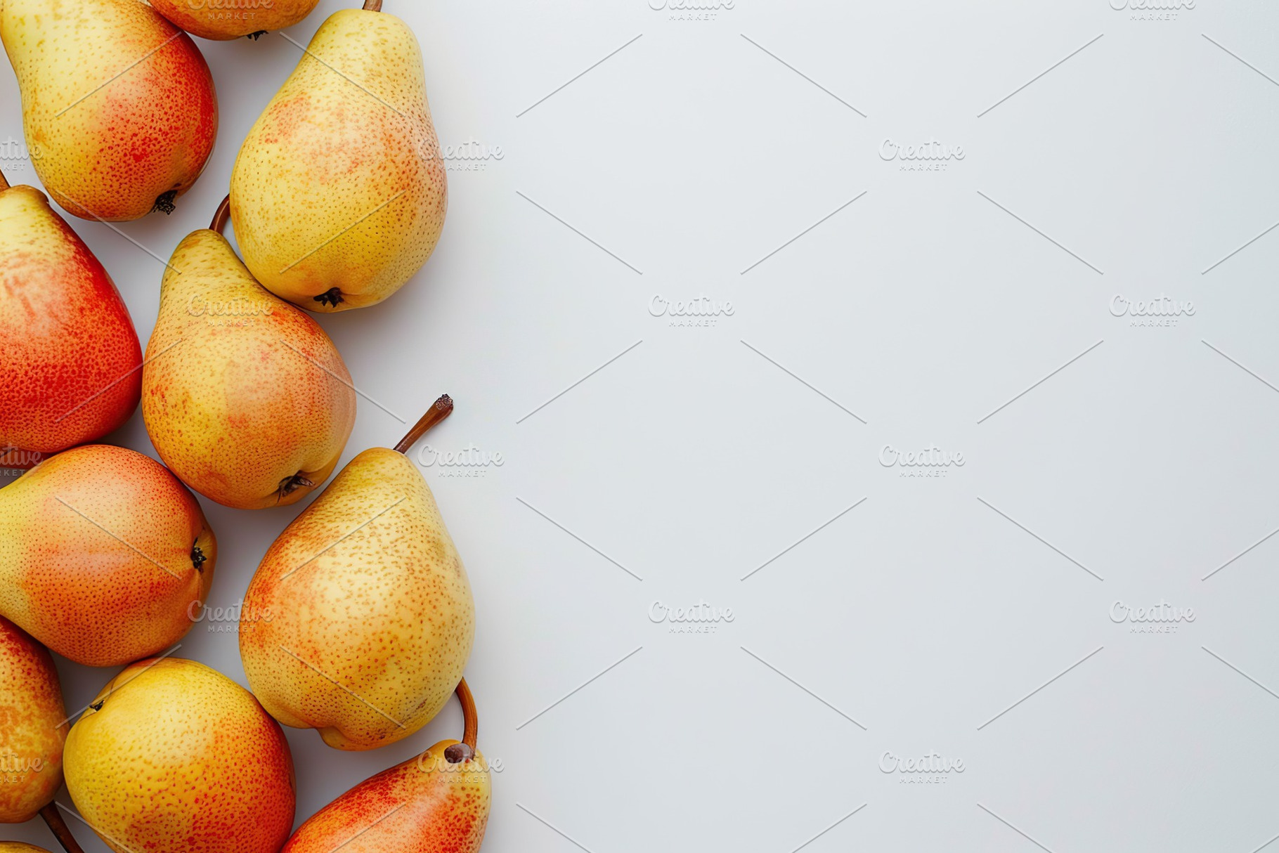 Red pears with copyspace for text on white background, a Food & Drink Photo by AlyaAnd
