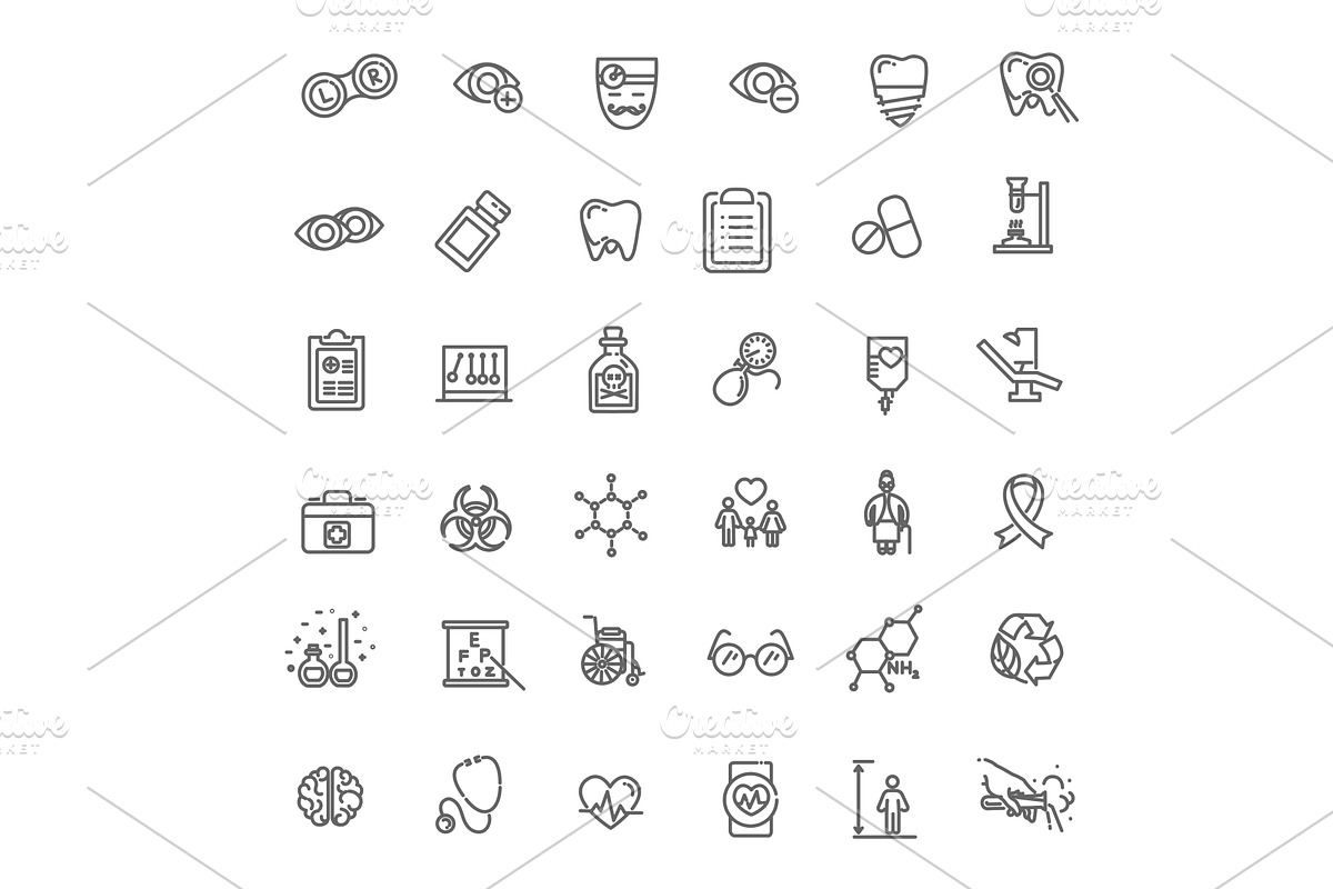 Line medicine outline symbols, a Healthcare Illustration by Tettygreen