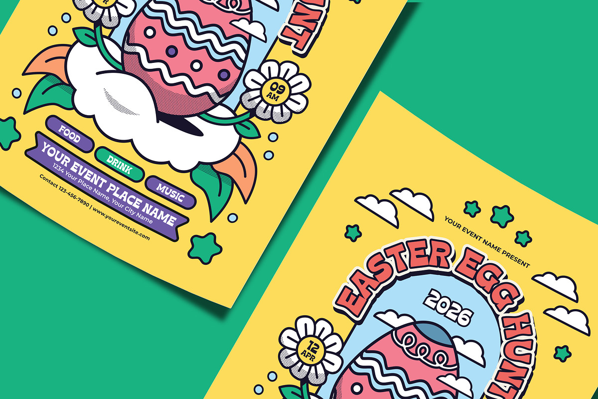 Retro Easter Egg Hunt Flyer Template, a Flyer Template by Tiptop Graphic (Photo 3 of 5)