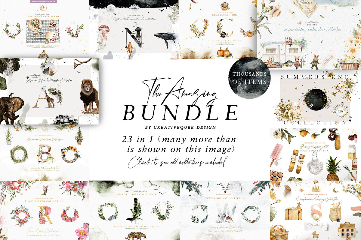 The Amazing Watercolor Bundle, an Object Illustration by Creativeqube Design (Photo 1 of 75)