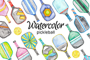Pickleball watercolor clipart, a Background Graphic by GoodFairyClipArt (Thumbnail 1 of 2)