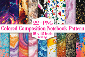 Colored Composition Notebook Pattern, a Pattern Graphic by Libby Wishes