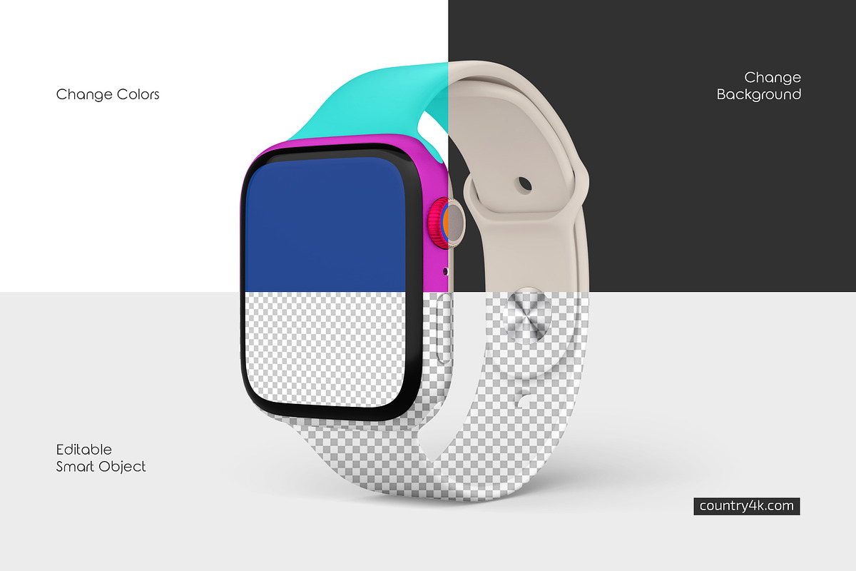 Apple Watch Mockup Set, a Wearable Device Mockup by Country4k (Photo 2 of 4)