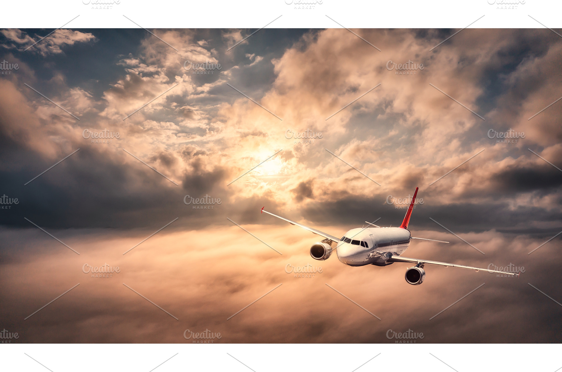 Airplane is flying above the clouds, a Transportation Photo by den-belitsky