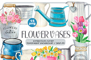 Watercolor flower vases clipart, an Illustration by ArtfulStudio (Thumbnail 1 of 10)