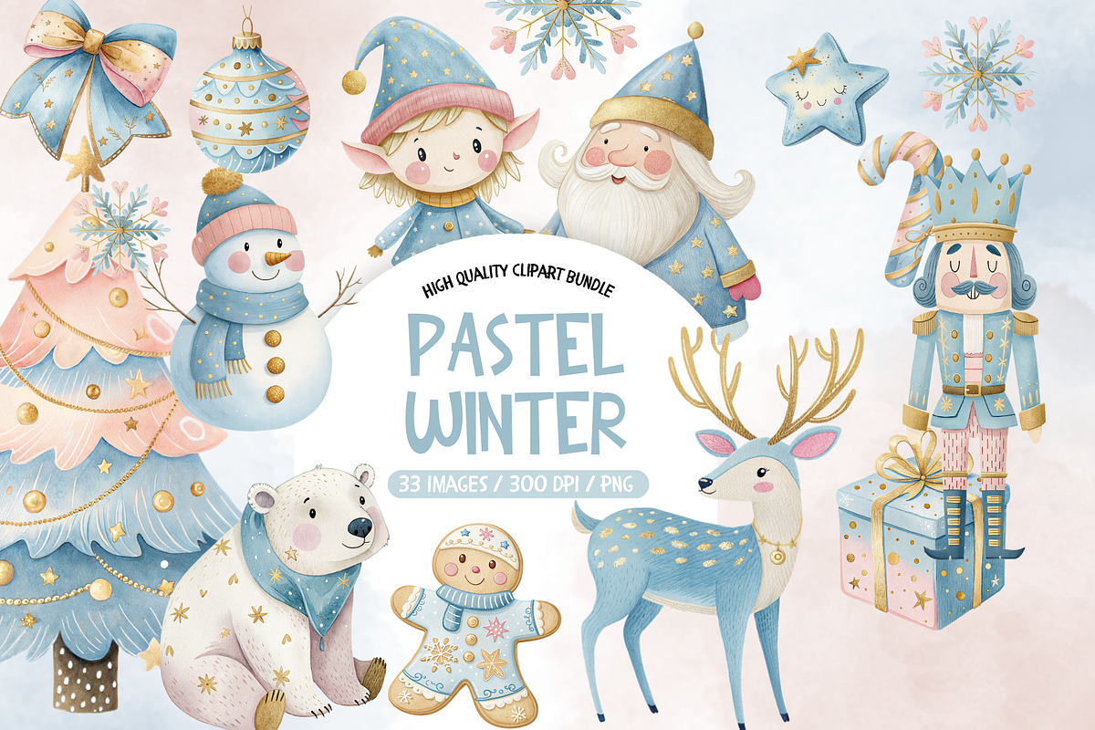 Pastel Winter Magic Clipart Set, an Illustration by TatiMockup (Photo 1 of 5)