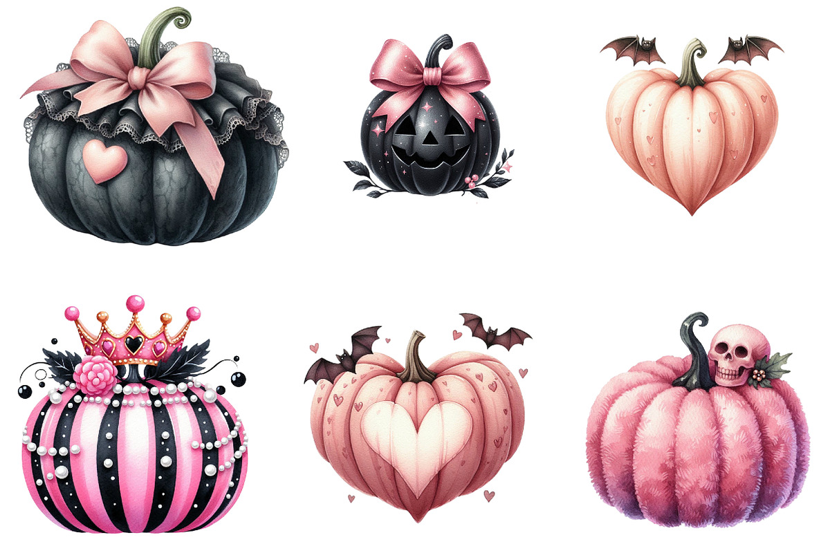 Halloween Coquette Pink Black Pumpki, an Illustration by DreamArtGraphic (Photo 2 of 5)