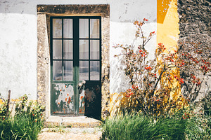 Rustic door with flowers and texture, an Architecture Photo by SkyNext