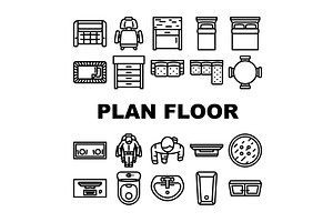 plan floor home icons set vector, an Object Illustration by pikepicture
