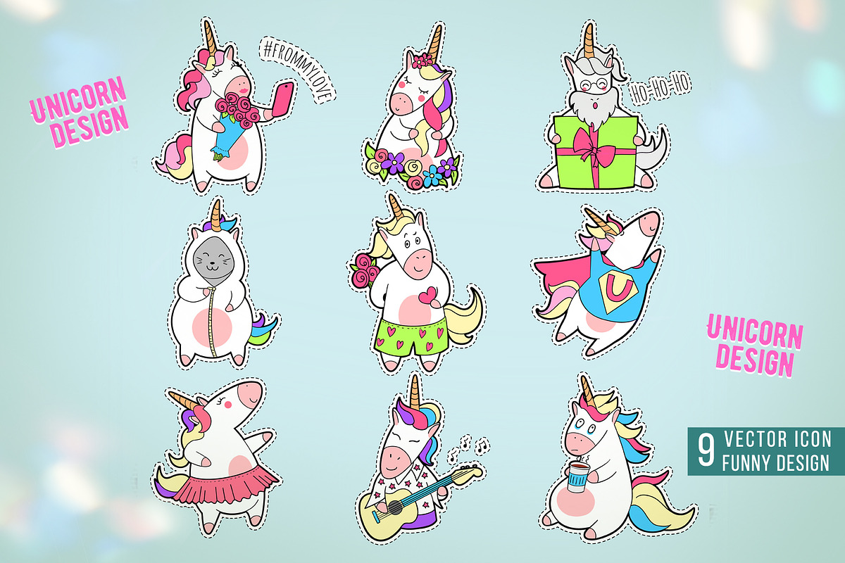 Pink unicorn sticker pack, patch, an Animal Illustration by WalnutBird (Photo 4 of 5)