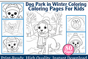 Dog Park in Winter Coloring Pages, an Animal Illustration by maggiesar (Thumbnail 1 of 4)