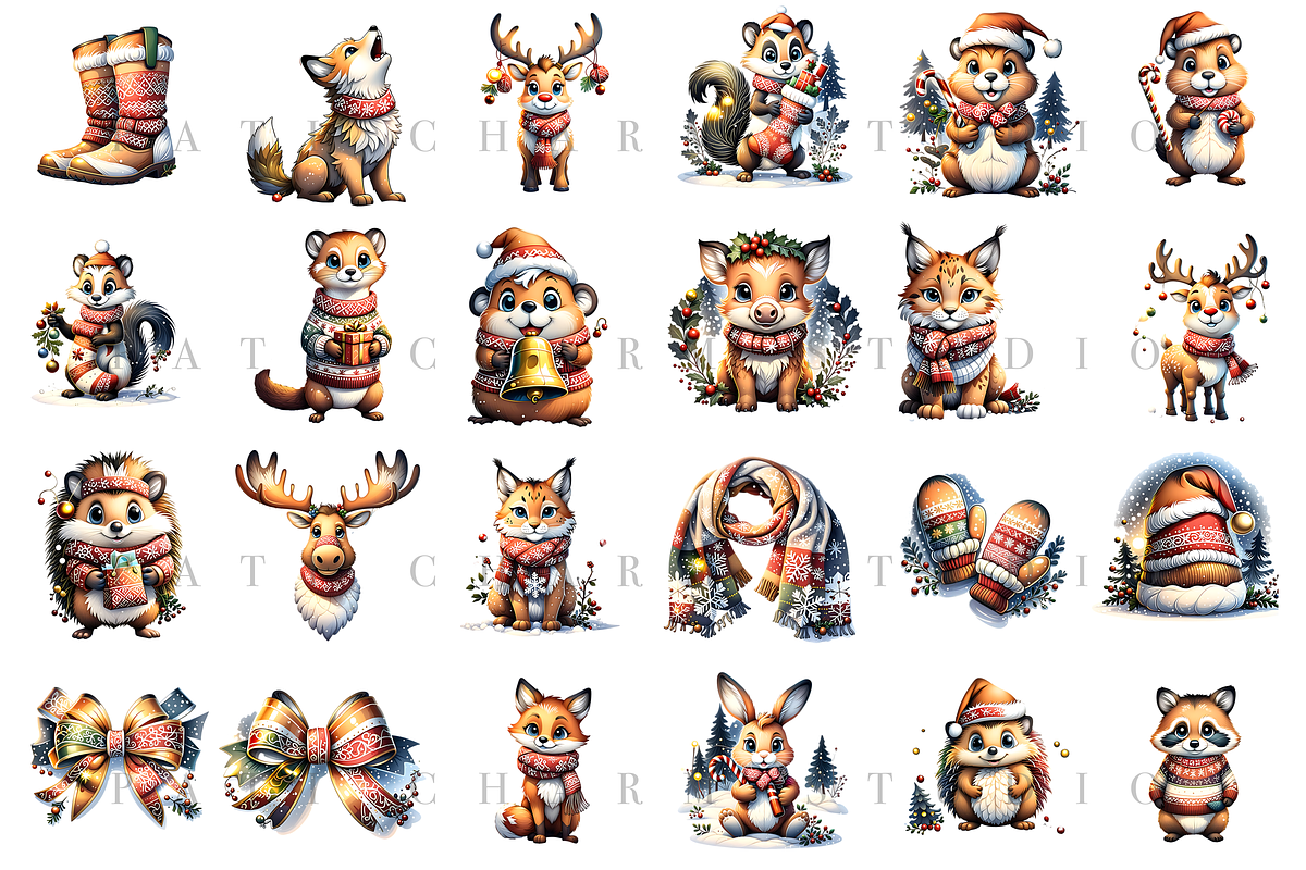 40 PNG Christmas Woodland Clipart, a Seasonal Illustration by Pati Charm Studio (Photo 2 of 8)