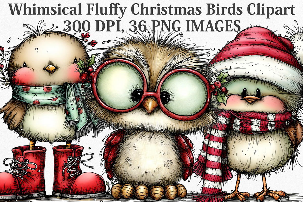 Whimsical Fluffy Christmas Birds, an Illustration by Canvas Craft (Photo 1 of 5)