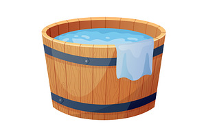 Wooden bath. Wood tub, cartoon, an Object Illustration by Things for designers