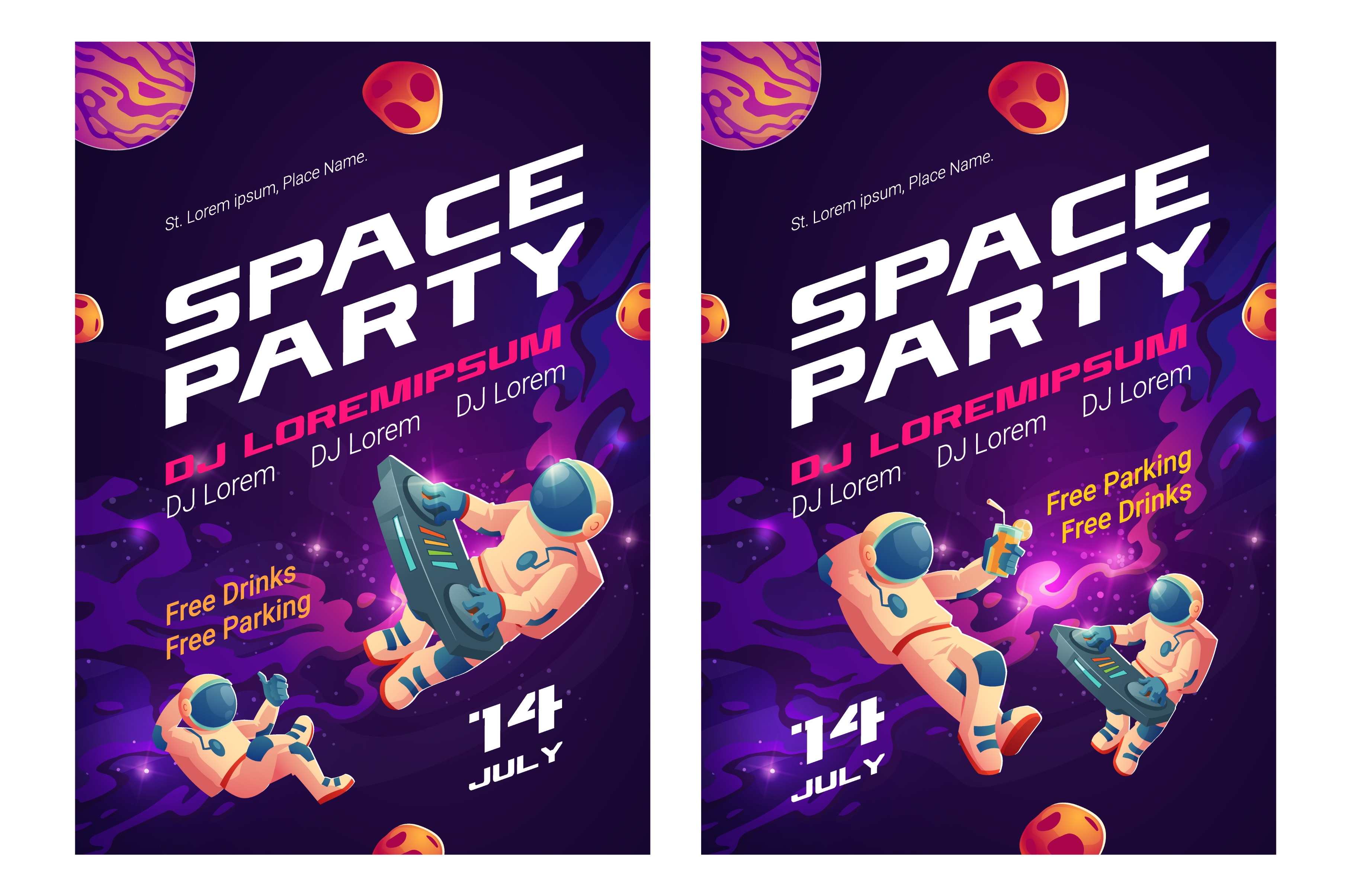 Space party cartoon flyers, invite, a Food Illustration by art PVP - market