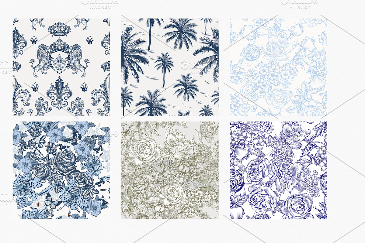 TOILE DE JOUY vector patterns set, a Seasonal Illustration by FleurArt (Photo 2 of 8)