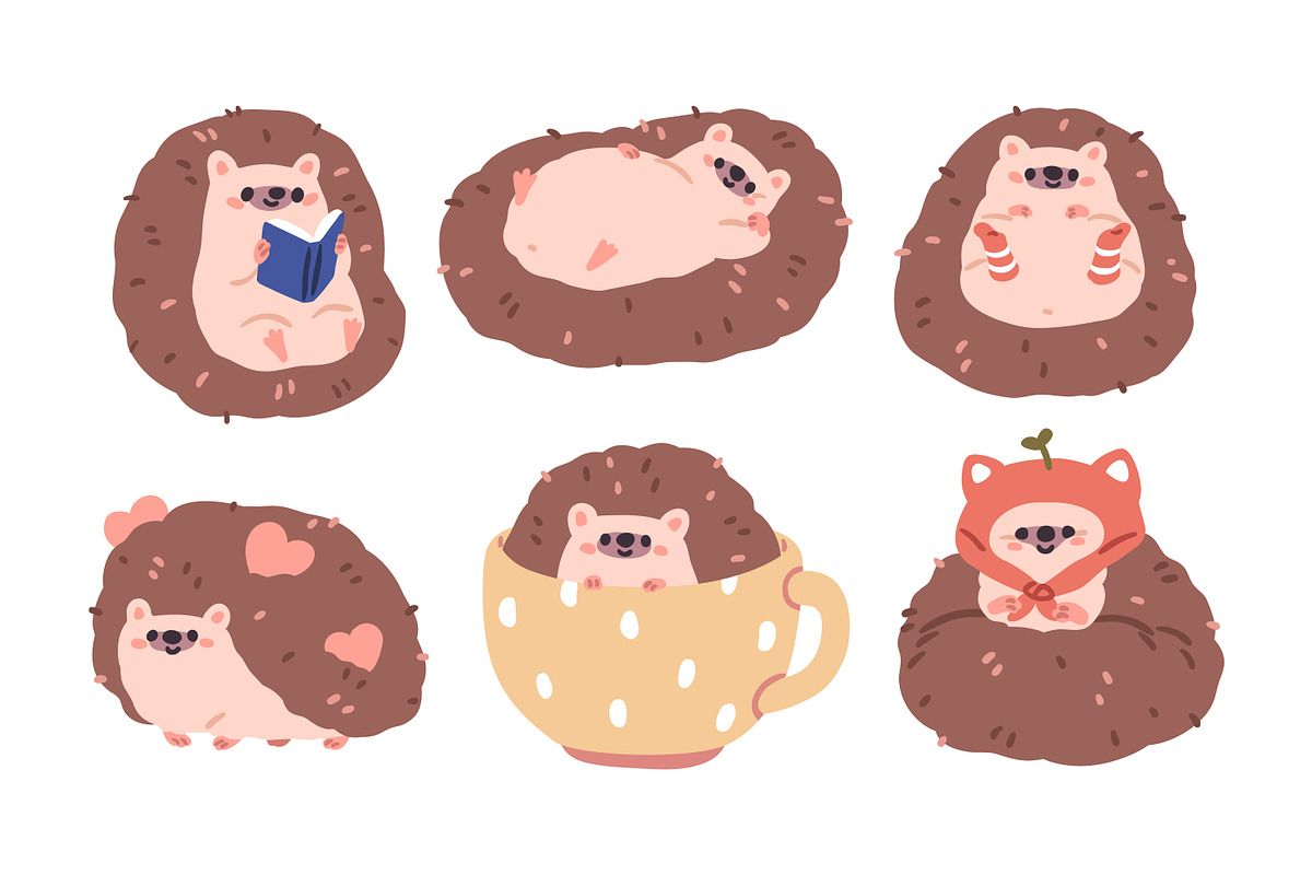 Cute funny hedgehogs animals set, an Animal Illustration by Good Studio (Photo 4 of 9)