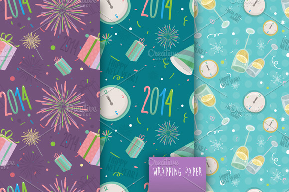 Happy New year vector pattern set preview 5