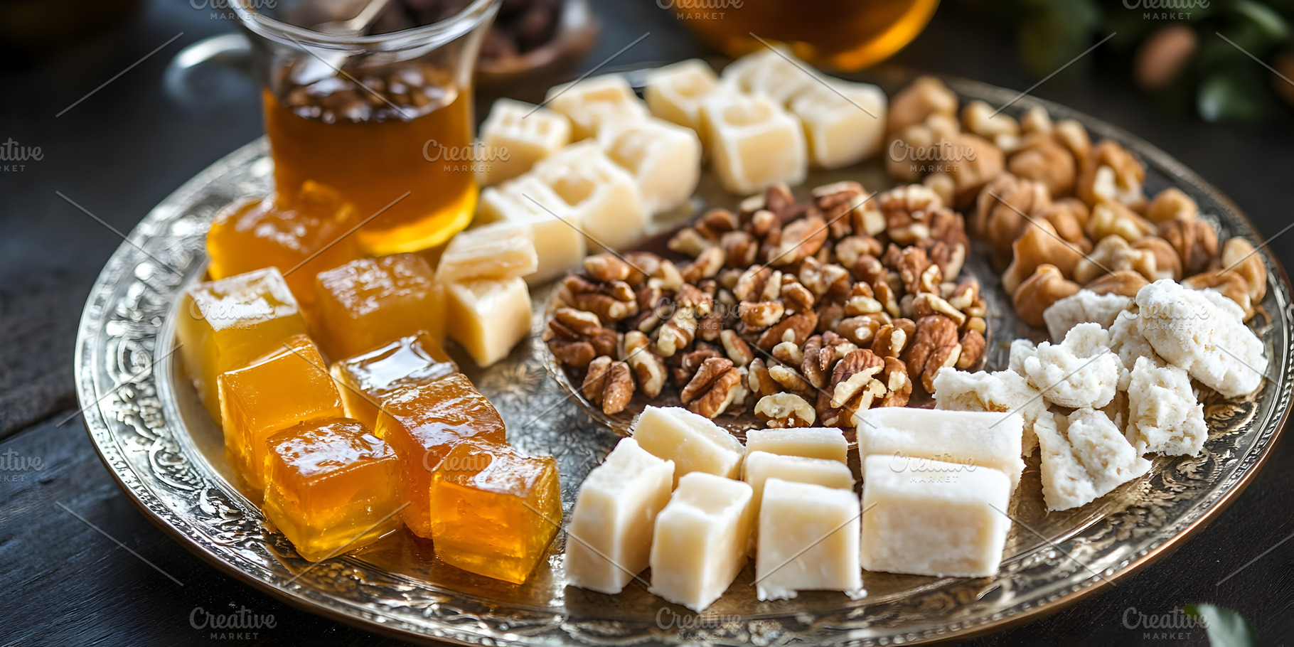Traditional dessert and nut platter, a Food & Drink Photo by Photostock