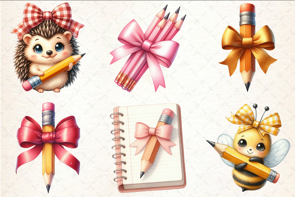 Pencil with Bow Back to School Clipa, a Seasonal Illustration by Rose Art (Photo 4 of 4)