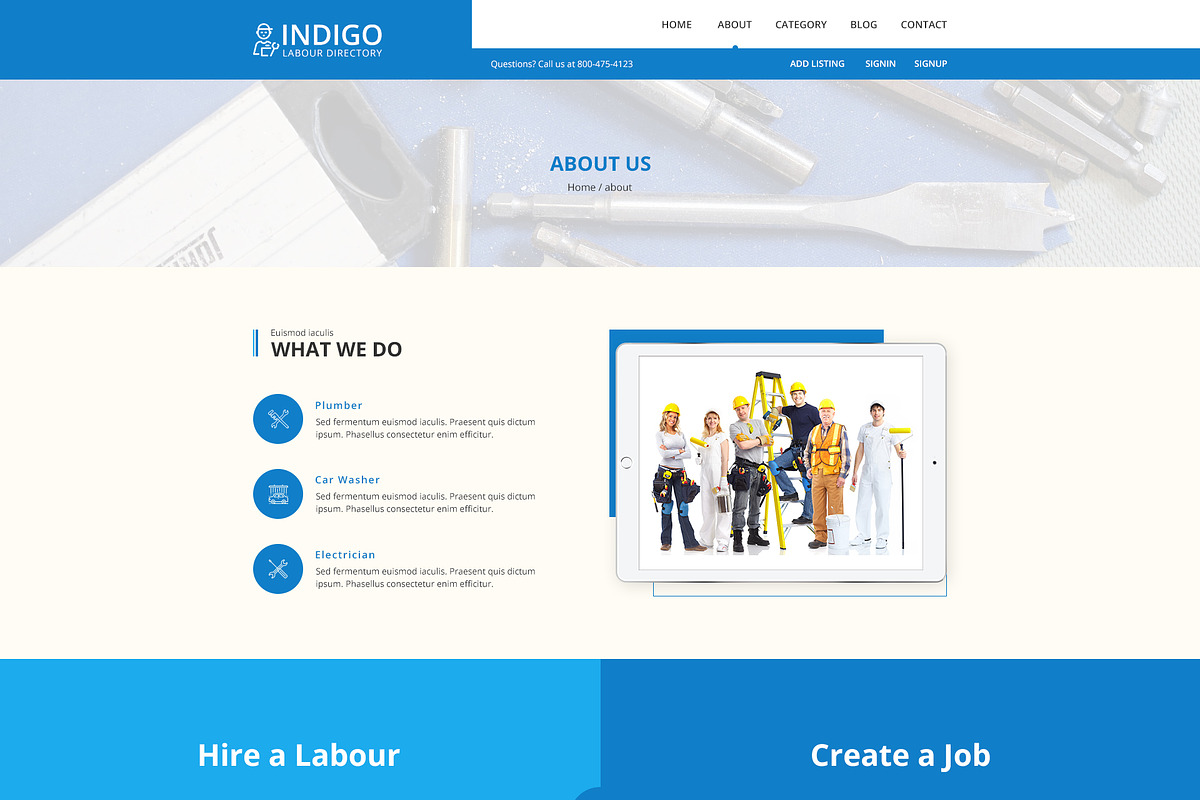 Indigo Labour Directory PSD Template, a Websites & App Template by mine-tech (Photo 2 of 17)