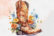 Western Flowers Boots Watercolor PNG, an Object Illustration by iloveTemplate (Thumbnail 10 of 14)