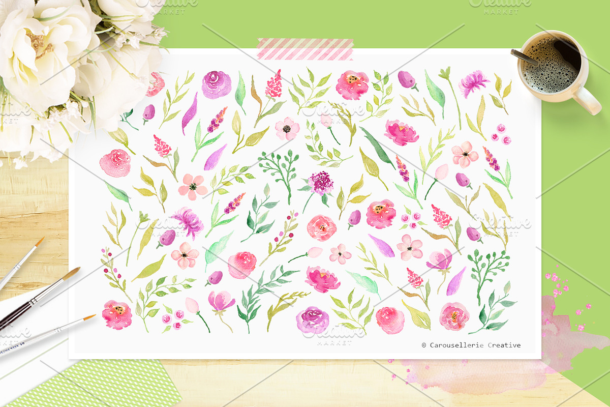 3 IN 1 PACK - Watercolor Flowers, an Illustration by Carousellerie Creative (Photo 5 of 10)