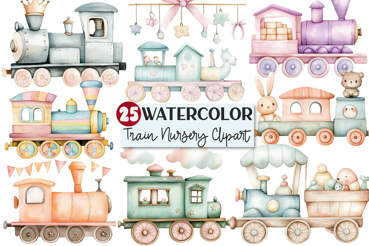 Train Baby Nursery Watercolor Clipar, an Illustration by Rose Art (Photo 1 of 4)