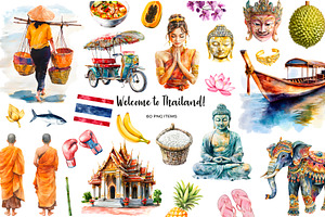 Watercolor Thailand clipart 60 PNG, an Object Illustration by Art and Funny