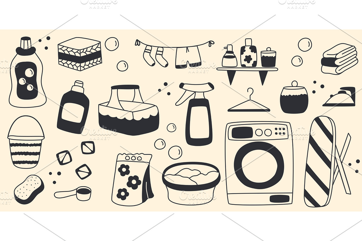 Hand-drawn set of washing and, an Object Illustration by Tati_Kli