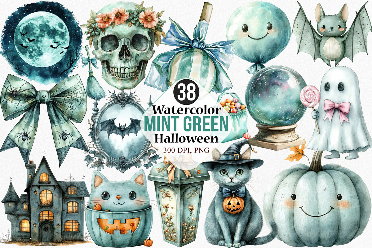 Mint Green Halloween Clipart, an Illustration by Canvas Craft (Photo 1 of 8)