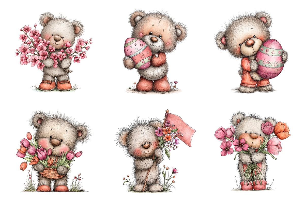 Whimsical Easter Teddy Bear Clipart, an Illustration by SinaCreation (Photo 3 of 11)