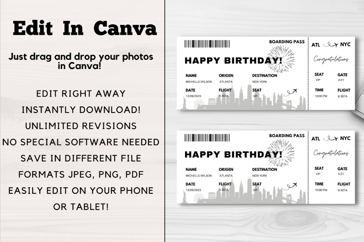 Editable Boarding Pass Template, an Invitation Template by YasdeyDesigns (Photo 5 of 9)