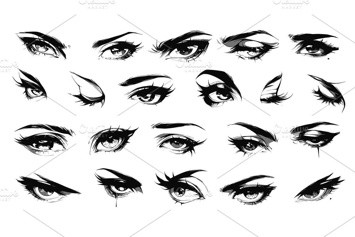 Sketch eyes. Hand drawn beautiful, an Object Illustration by Stock-Smart-Start