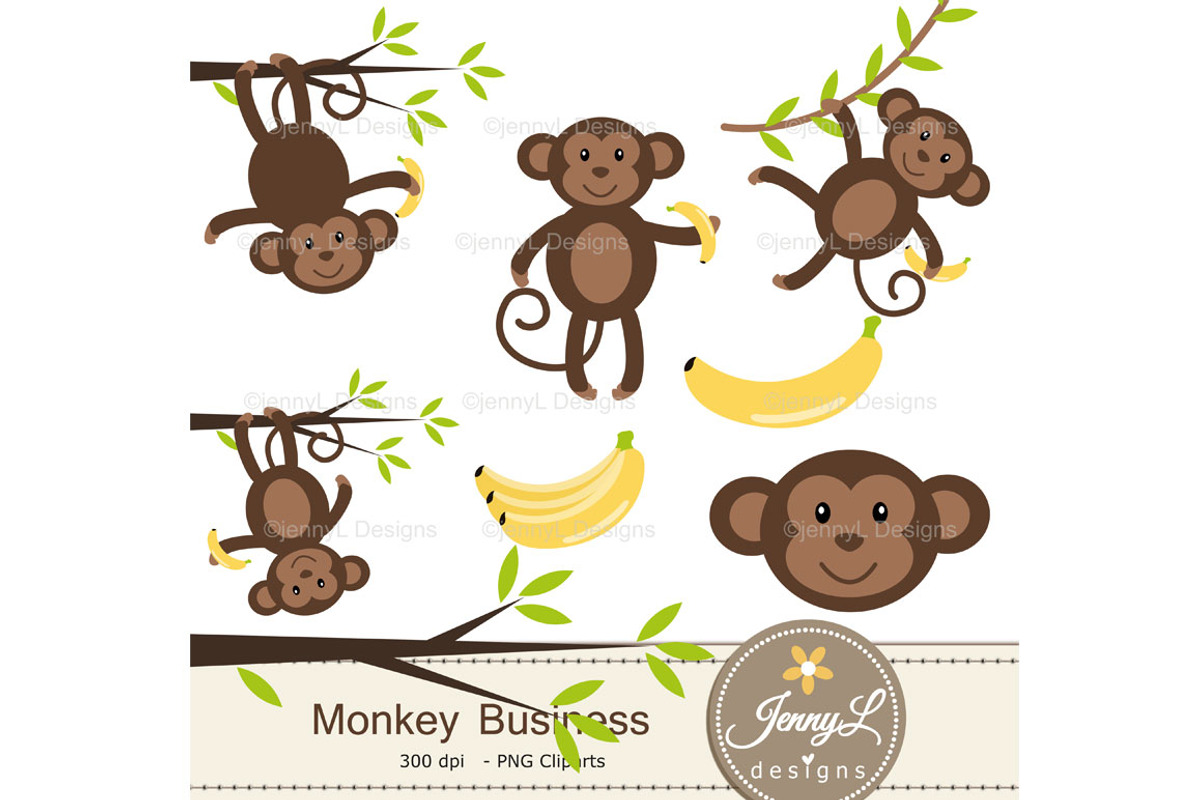 Monkey Digital Papers & Clipart, a Pattern Graphic by JennyL Designs (Photo 2 of 5)