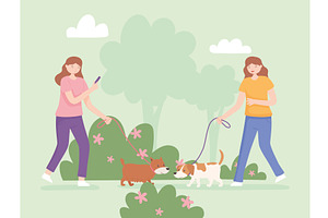 girls in the park with dogs, a Person Illustration by studiogstock