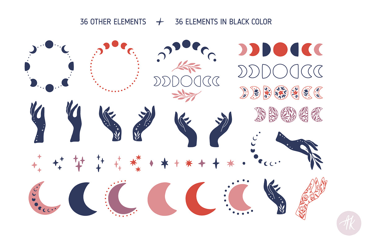 Floral Moons Celestial Vector Set, an Object Graphic by Alena Koval (Photo 10 of 16)