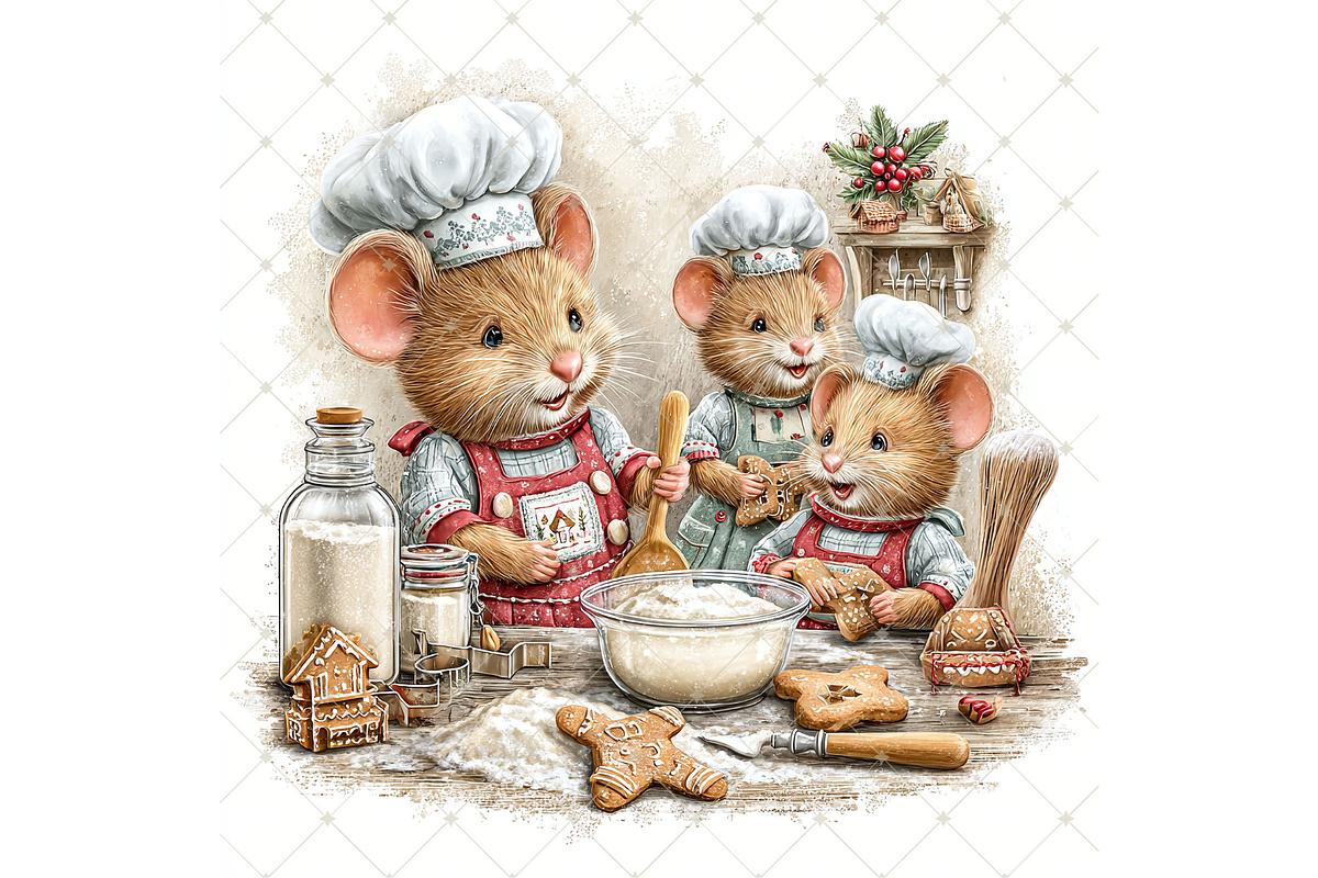Christmas Mouse Baking Clipart JPG, a Seasonal Illustration by Memories By Lea (Photo 10 of 17)