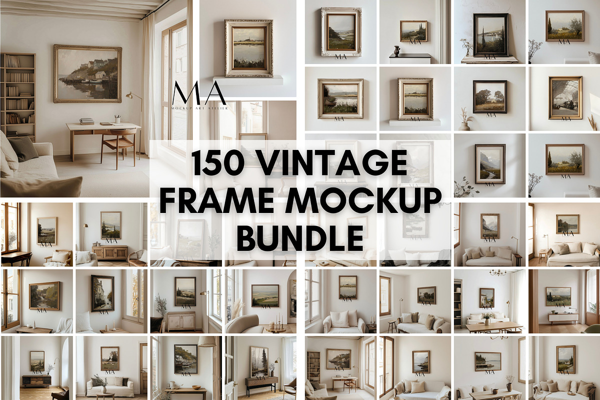 150 Vintage Frame Mockup Bundle, a Household Mockup by Mockup Art Atelier (Photo 1 of 14)