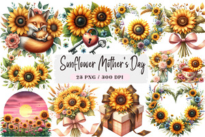Sunflower Mother's Day Clipart, a Seasonal Illustration by DreamArtGraphic